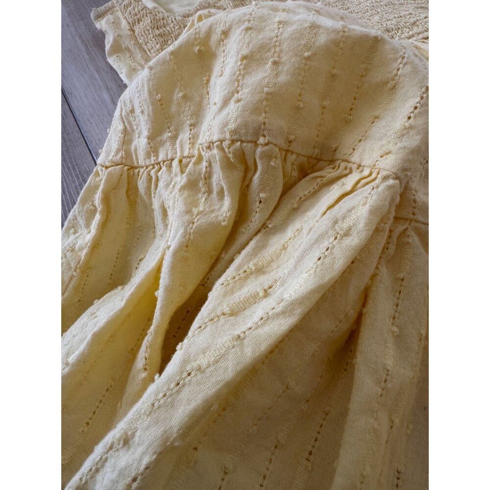 Japna Butter Yellow Eyelet Ruffle Hem Sun Dress Smocked Back Boho Summer M - Picture 11 of 15